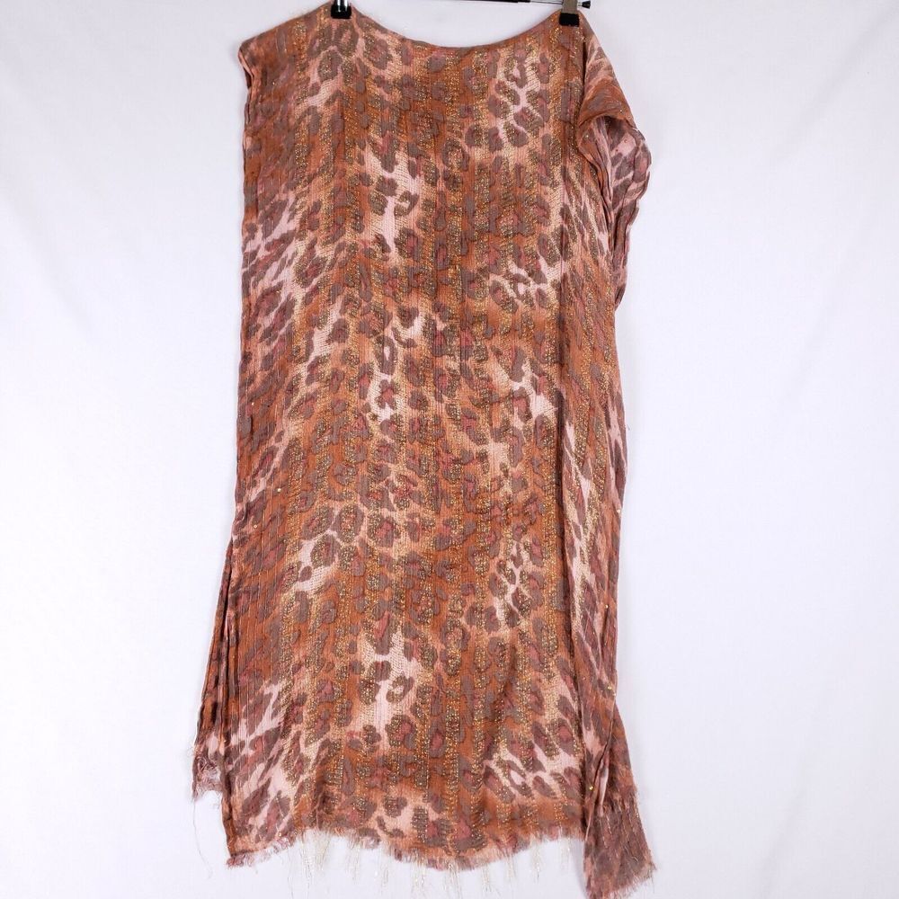 Collection Eighteen Boho Chic Fringe Scarf Brown Pink Animal Print Balletcore